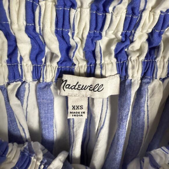 Madewell Ruffle A-Line Blue White Striped Poplin Coastal Beach Midi Dress XXS - Picture 11 of 12